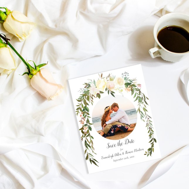 Schöne Weiße Rosen Floral Save The Date (Von Creator hochgeladen)