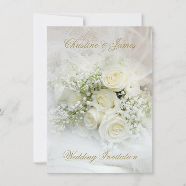 Schöne weiße Rosen Hochzeitseinladung Einladung (Vorderseite)