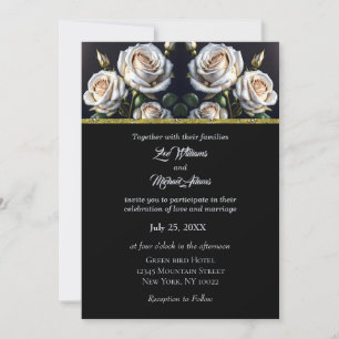 Schöne, weiße Rosen mit goldenen Details, elegant Einladung