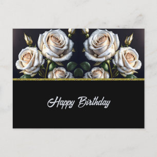 Schöne, weiße Rosen mit goldenen Details, elegant Postkarte