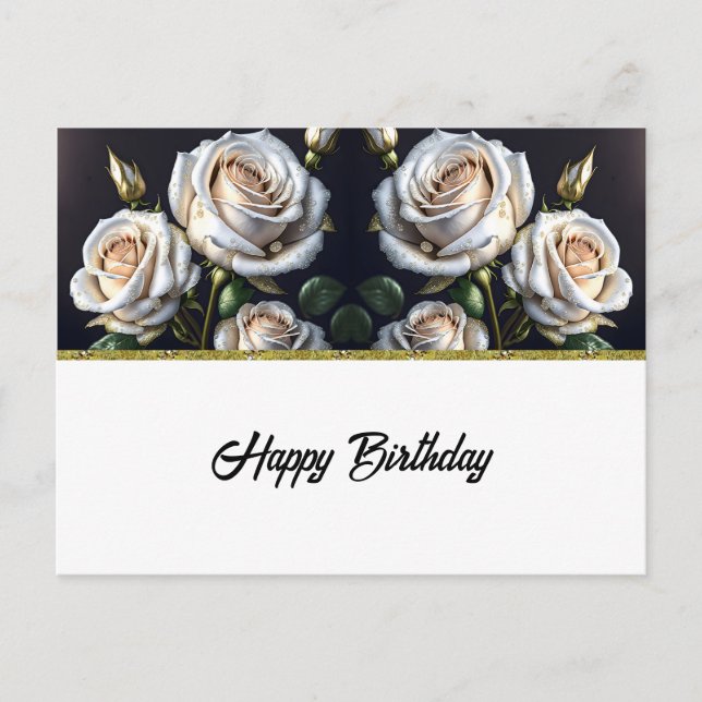 Schöne, weiße Rosen mit goldenen Details, elegant Postkarte (Vorderseite)