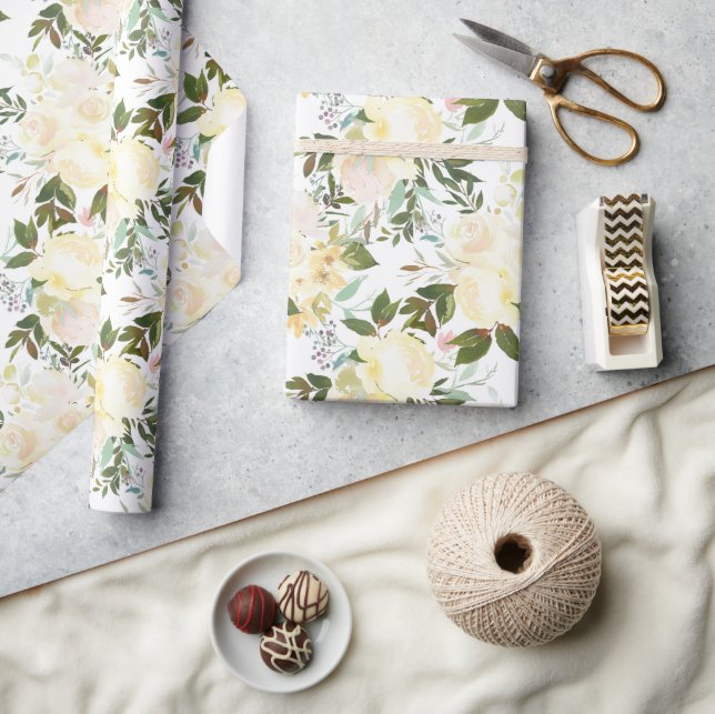 Schöne weiße Rosen Wasserfarbe Geschenkpapier (Kunsthandwerk)