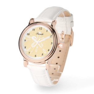Schöne weiße Sanddollarschale individuelle Damen- Armbanduhr