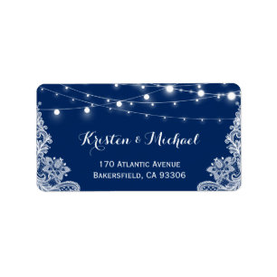 Schöne weiße Spitzen-Lichter Navy Blue Adressaufkleber