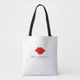 schöne weiße Tasche mit ihrem Namen & rote Lippen