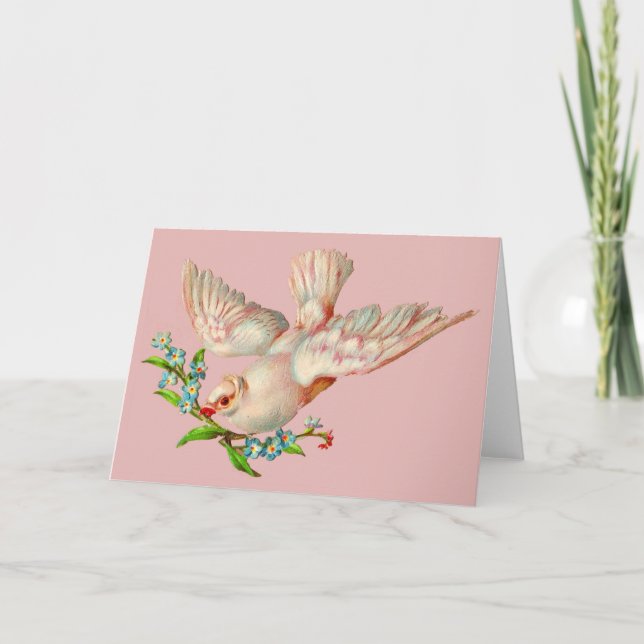 schöne weiße Taube mit Sprig im Mund Einladung (Vorderseite)