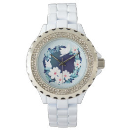 Schöne weiße Tauben Blumenreste Armbanduhr