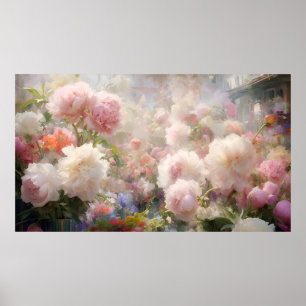 Schöne weiße und rosa Pfingstrosen Aquarellmalerei Poster