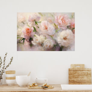 Schöne weiße und rosa Pfingstrosen Aquarellmalerei Poster
