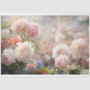 Schöne weiße und rosa Pfingstrosen-Aquarellmalerei Seidenpapier