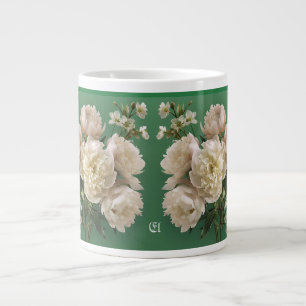 Schöne weiße und rosa Pfingstrosen Namensmonogramm Jumbo-Tasse