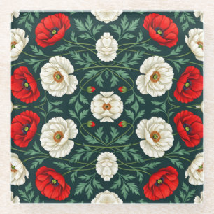 Schöne weiße und rote Mohnblumen Blumenmuster Glasuntersetzer