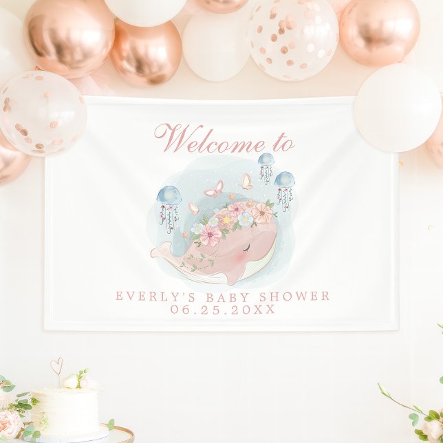 Schöne Whale Jellyfish Girl Babydusche Willkommen Banner (Von Creator hochgeladen)