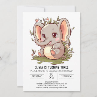 Schöne Whimsical Elephant Digital Geburtstag Einladung