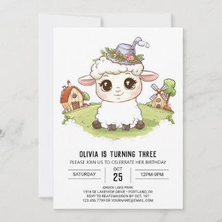 Schöne Whimsical Sheep Digital Geburtstag Einladung