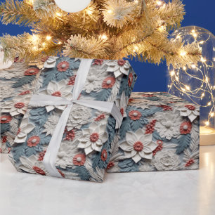 Schöne White and Blue 3D Poinsettias Geschenkpapier
