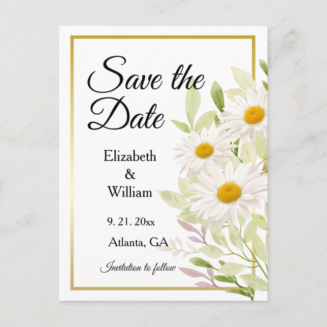 Schöne White Daisies Save the Date Postcard Postkarte (Vorderseite)