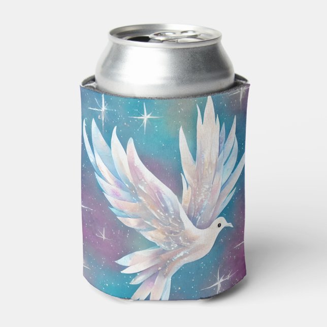 Schöne White Glitzer Peace Dove Dosenkühler (Kanne Vorderseite)