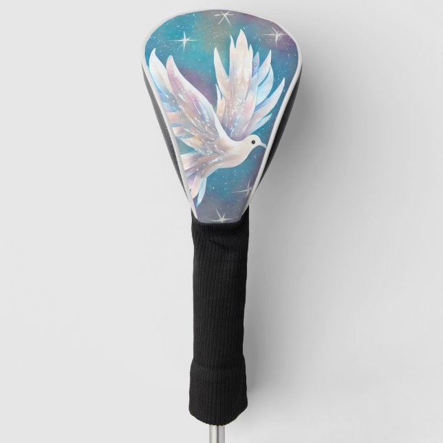 Schöne White Glitzer Peace Dove Golf Headcover (Vorderseite)