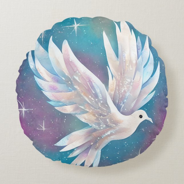 Schöne White Glitzer Peace Dove Rundes Kissen (Vorderseite)