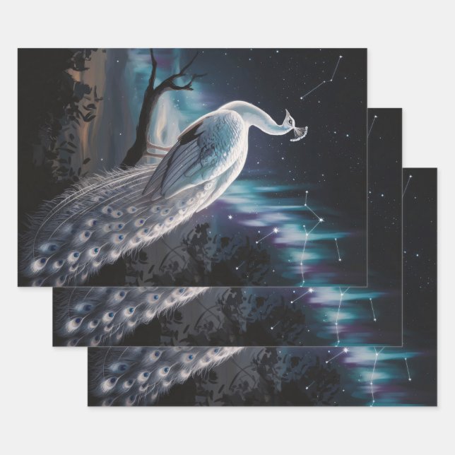 Schöne White Peacock Aurora Borealis Decoupage Geschenkpapier Set (Set)
