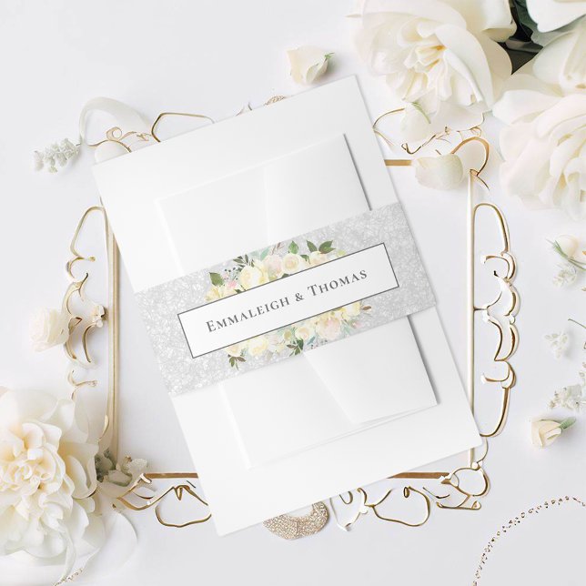 Schöne White Roses Blumenhochzeit Einladungsbanderole (Von Creator hochgeladen)