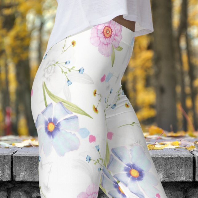 Schöne White Spring Bloms Blumendruck Leggings (Spring Blooms on White)