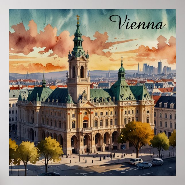 Schöne Wiener Wasserfarben Stadt Malerei Poster (Vorne)