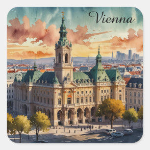 Schöne Wiener Wasserfarben Stadt Malerei Quadratischer Aufkleber