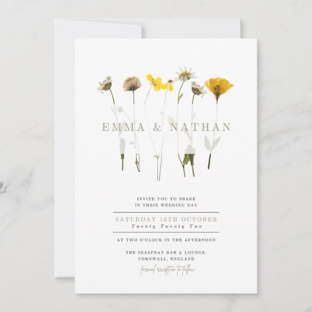 Schöne Wildblume Hochzeit lädt ein Einladung (Vorderseite)