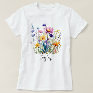 Schöne Wildblume Wasserfarbe Botanischer Garten T-Shirt