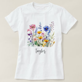 Schöne Wildblume Wasserfarbe Botanischer Garten T-Shirt