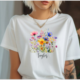 Schöne Wildblume Wasserfarbe Botanischer Garten T-Shirt