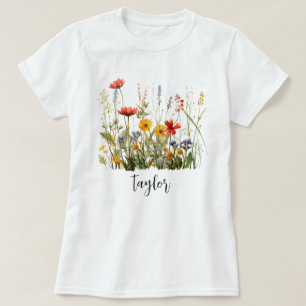 Schöne Wildblume Wasserfarbe Botanischer Garten T-Shirt