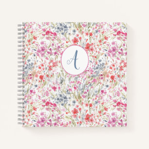 Schöne Wildblume Wasserfarbmuster Monogramm Notizbuch