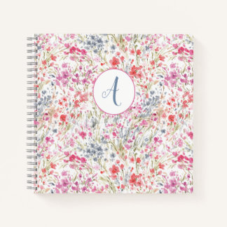 Schöne Wildblume Wasserfarbmuster Monogramm Notizbuch