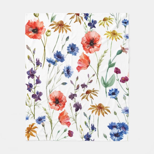 Schöne Wildblumen, Aquarell, Mohn, Fleecedecke (Vorderseite)
