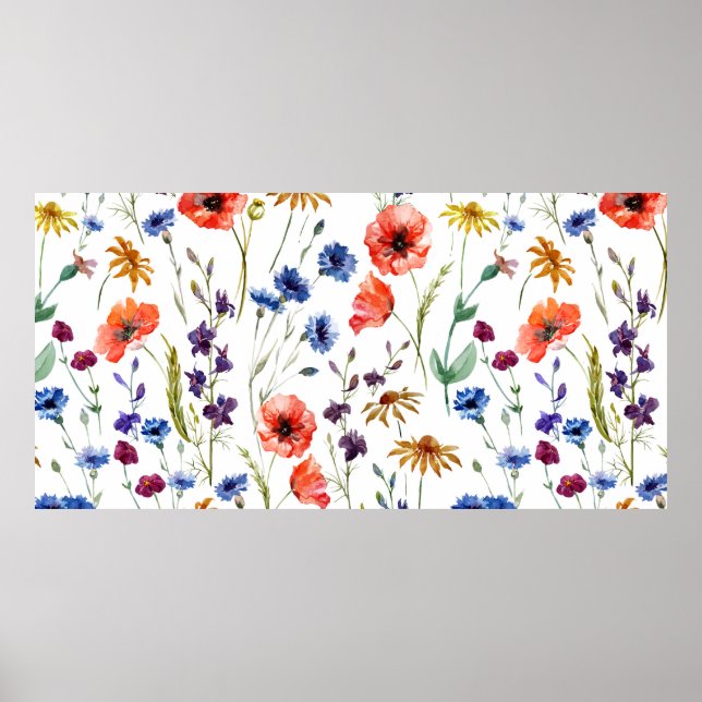 Schöne Wildblumen, Aquarell, Mohn, Poster (Vorne)