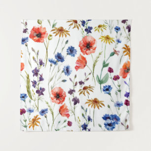 Schöne Wildblumen, Aquarell, Mohn, Wandteppich