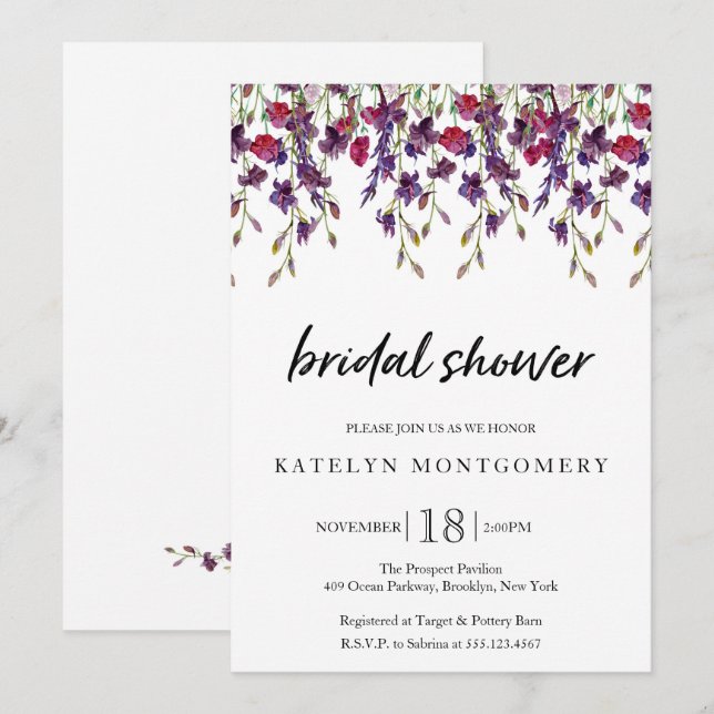 Schöne Wildblumen Bridal Dusche Einladungen (Vorne/Hinten)