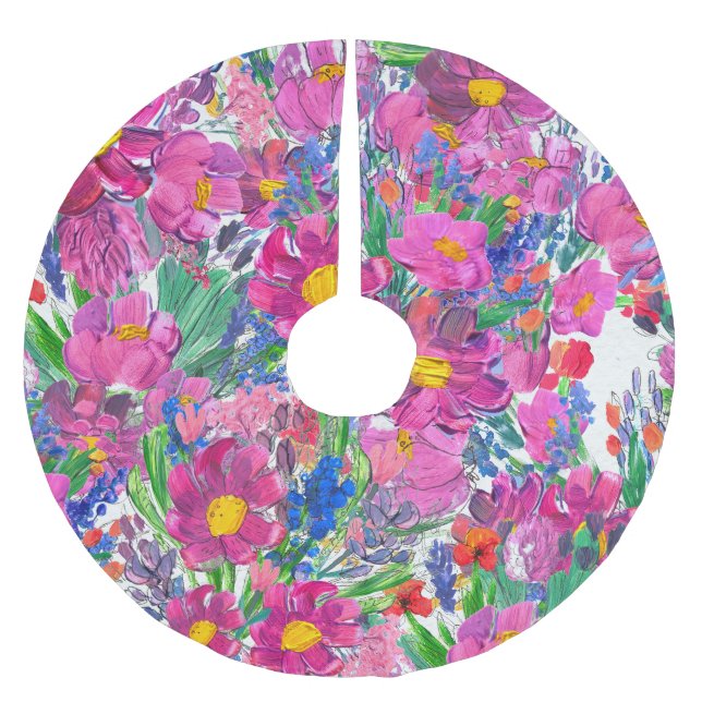 Schöne Wildblumen: Handgezeichnete Kunst. Polyester Weihnachtsbaumdecke (Vorderseite)