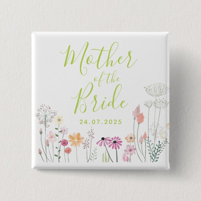 Schöne Wildblumen-Mutter-der-Braut-Party Button (Vorderseite)