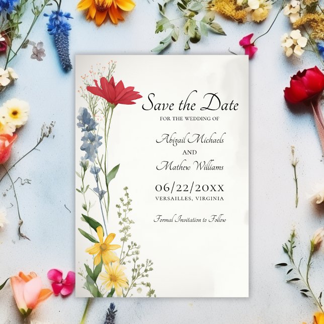 Schöne Wildblumen Natur Trendy Blumenzwiese Save The Date (Front - Beautiful Wildflowers Nature Trendy Floral Wedding Save The Date)
