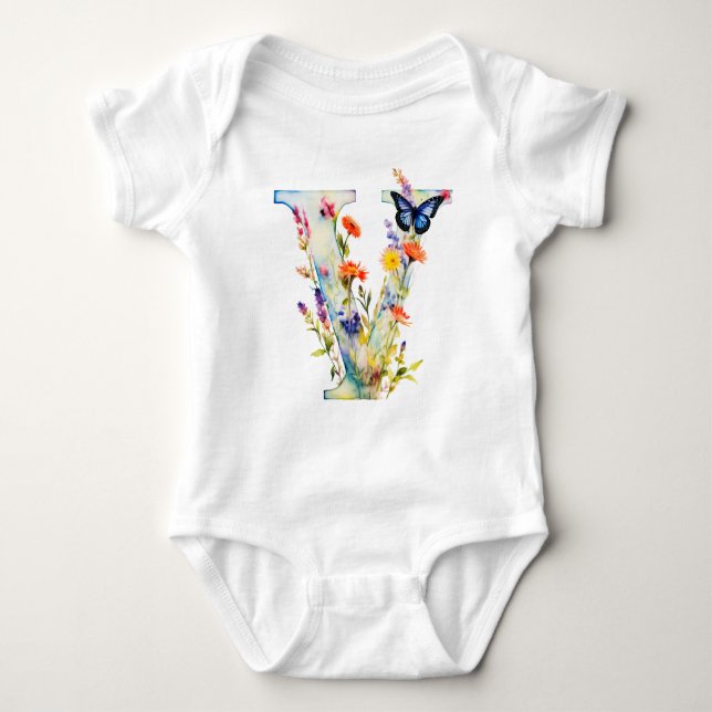 Schöne Wildblumen-Schmetterling-Monogramm Baby Strampler (Vorderseite)