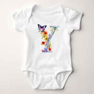 Schöne Wildblumen-Schmetterlings-Monogramm Baby Strampler