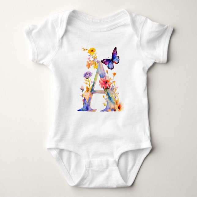 Schöne Wildblumen-Schmetterlings-Monogramm Baby Strampler (Vorderseite)