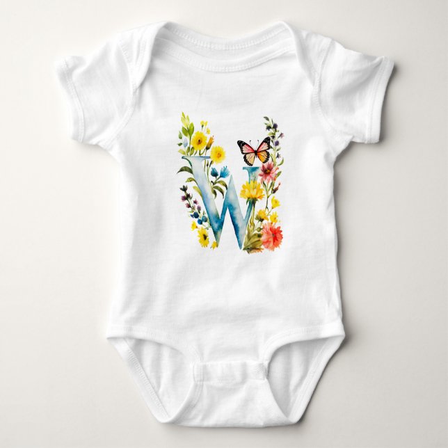Schöne Wildblumen-Schmetterlings-Monogramm Baby Strampler (Vorderseite)
