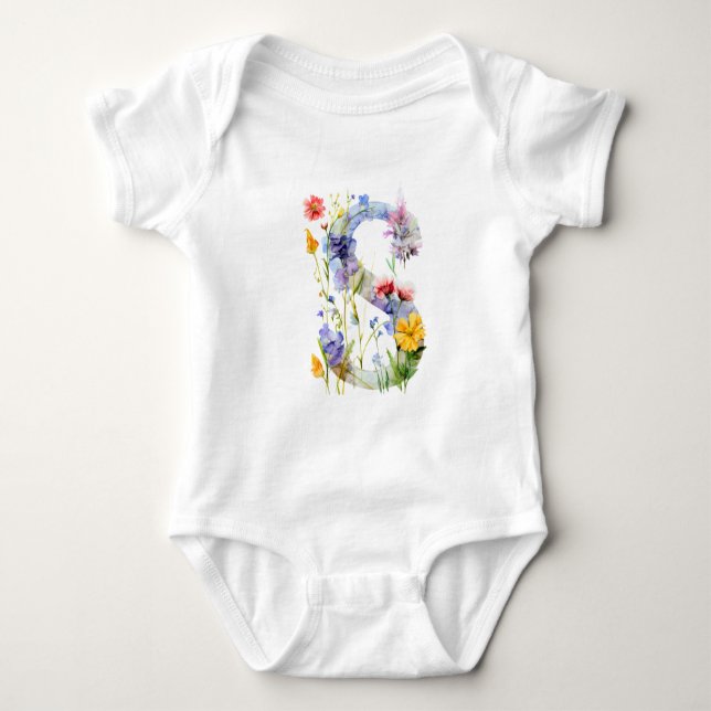 Schöne Wildblumen-Schmetterlings-Monogramm Baby Strampler (Vorderseite)