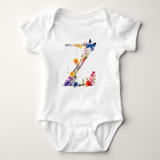 Schöne Wildblumen-Schmetterlings-Monogramm Baby Strampler (Vorderseite)