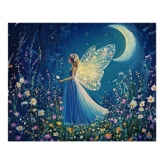 Schöne Wildblumen und Fee.  Poster (Vorderseite)
